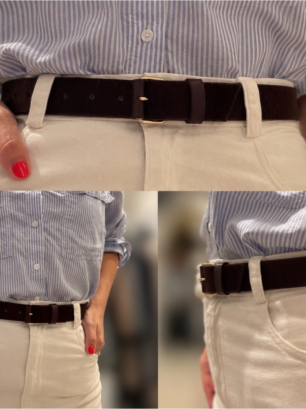 Burgundy Calf Hair Leather Belt with Gold Buckle